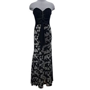 Alyce Designs Elegant Strapless Sequins Casual Party Goth Maxi Dress Sz 8 Black